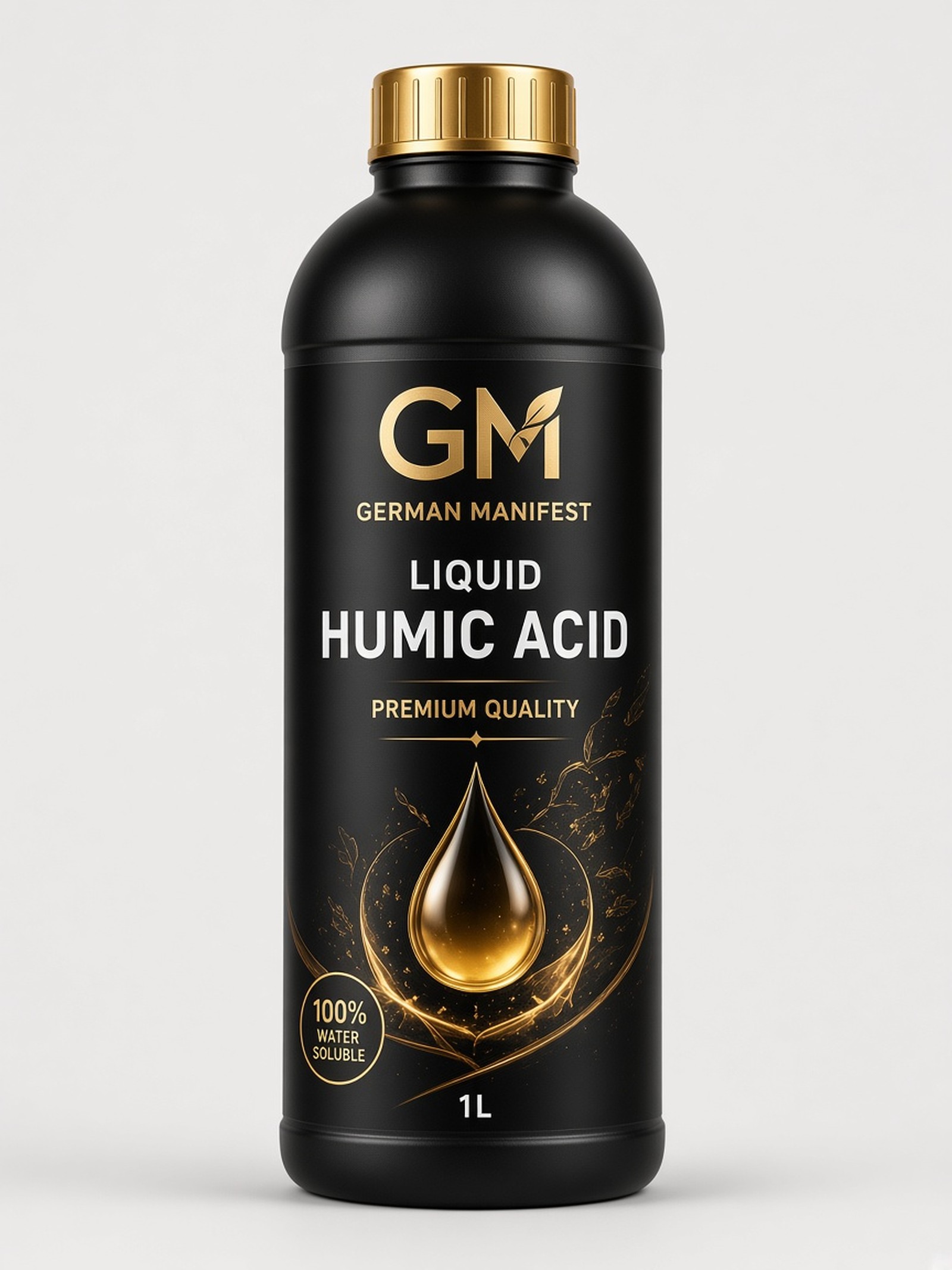 Liquid humic acid for fertigation and foliar use — GM German Manifest packaging