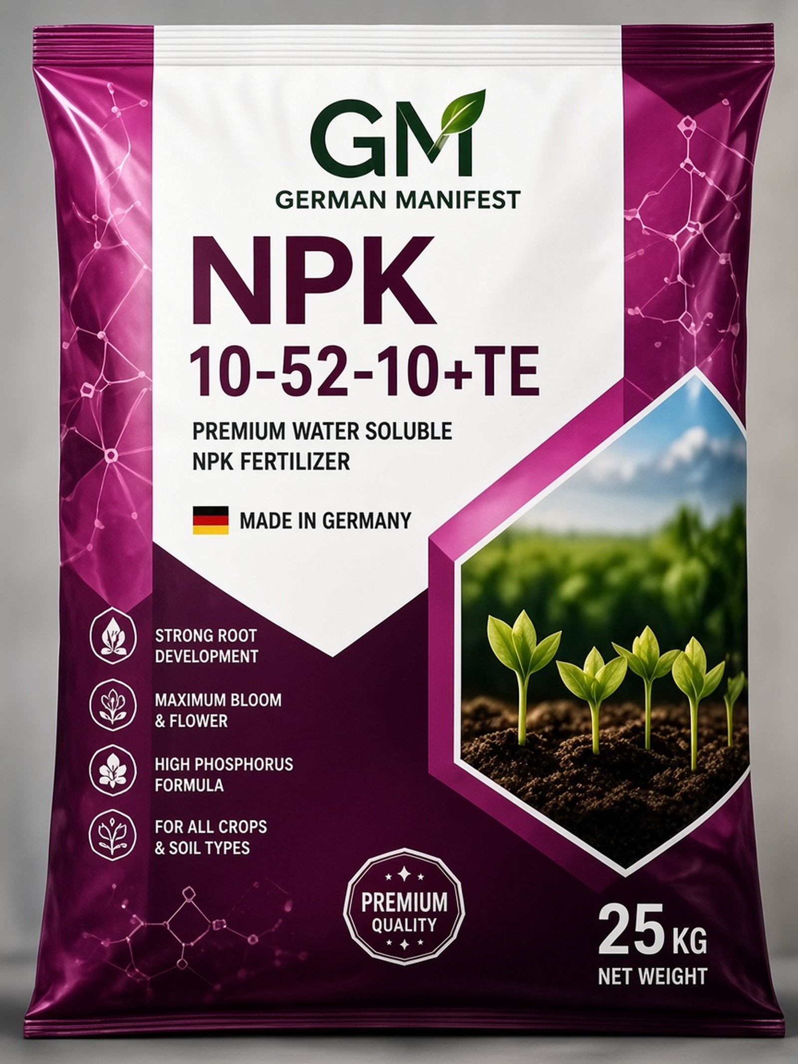 NPK 10-52-10 + TE high-phosphorus fertilizer — GM German Manifest packaging