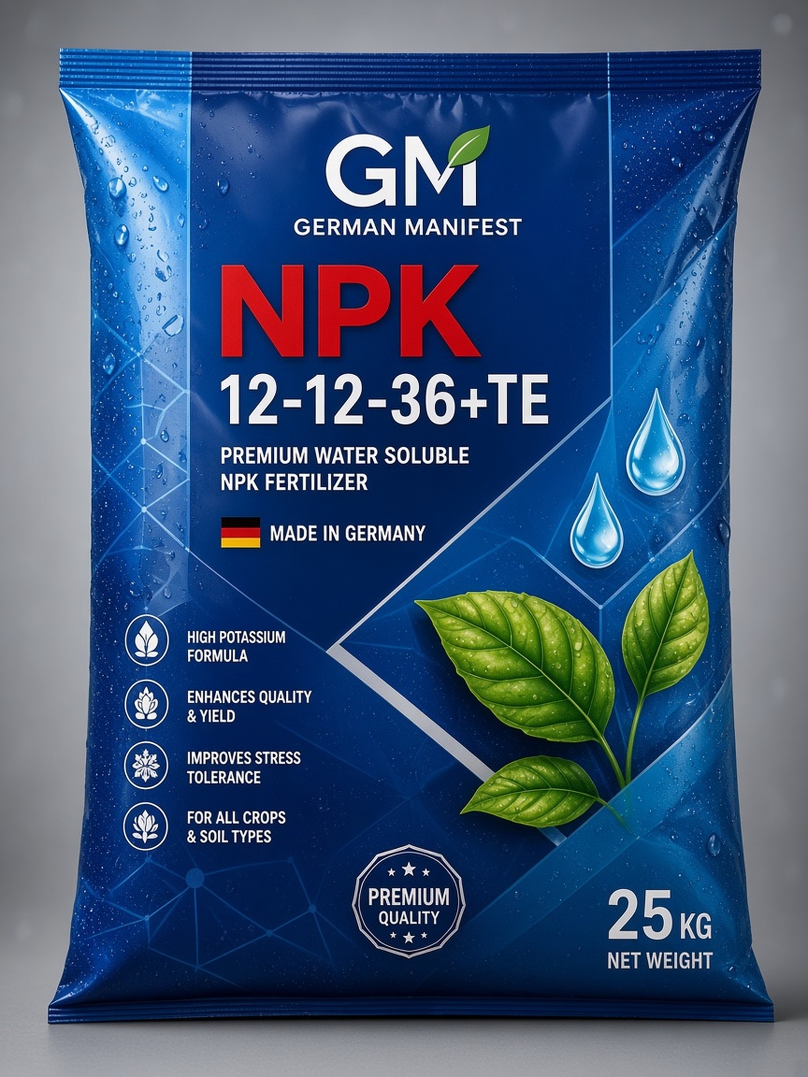 NPK 12-12-36 + TE high-potassium fertilizer — GM German Manifest packaging