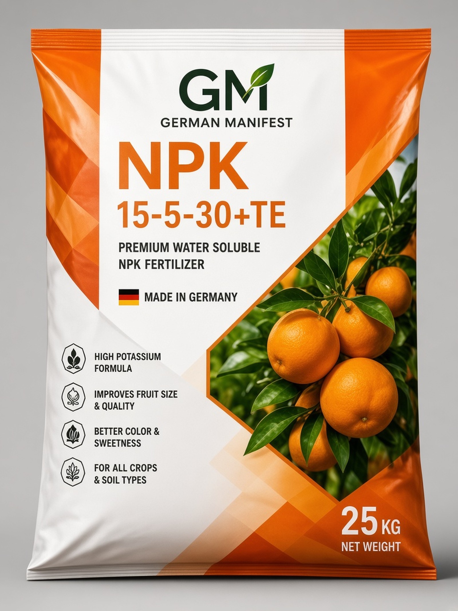 NPK 15-5-30 + TE high-potassium fertilizer — GM German Manifest packaging